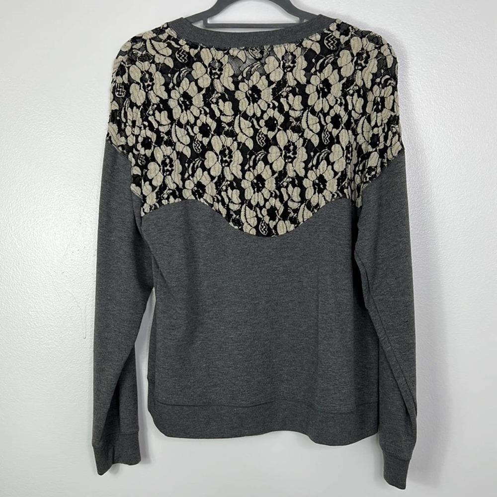 AEROPOSTALE Lace Embellished Back & Shoulders Gray Crewneck Sweatshirt Womens L